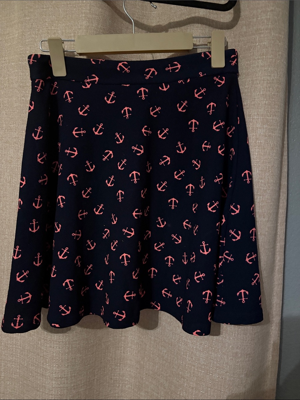 Rue21 Navy Midi Skirt with Coral Anchor Print